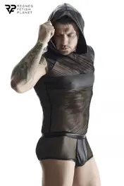 T-shirt à Capuche Wetlook et Mesh noir - Regnes T-shirt à Capuche Wetlook et Mesh noir - Regnes