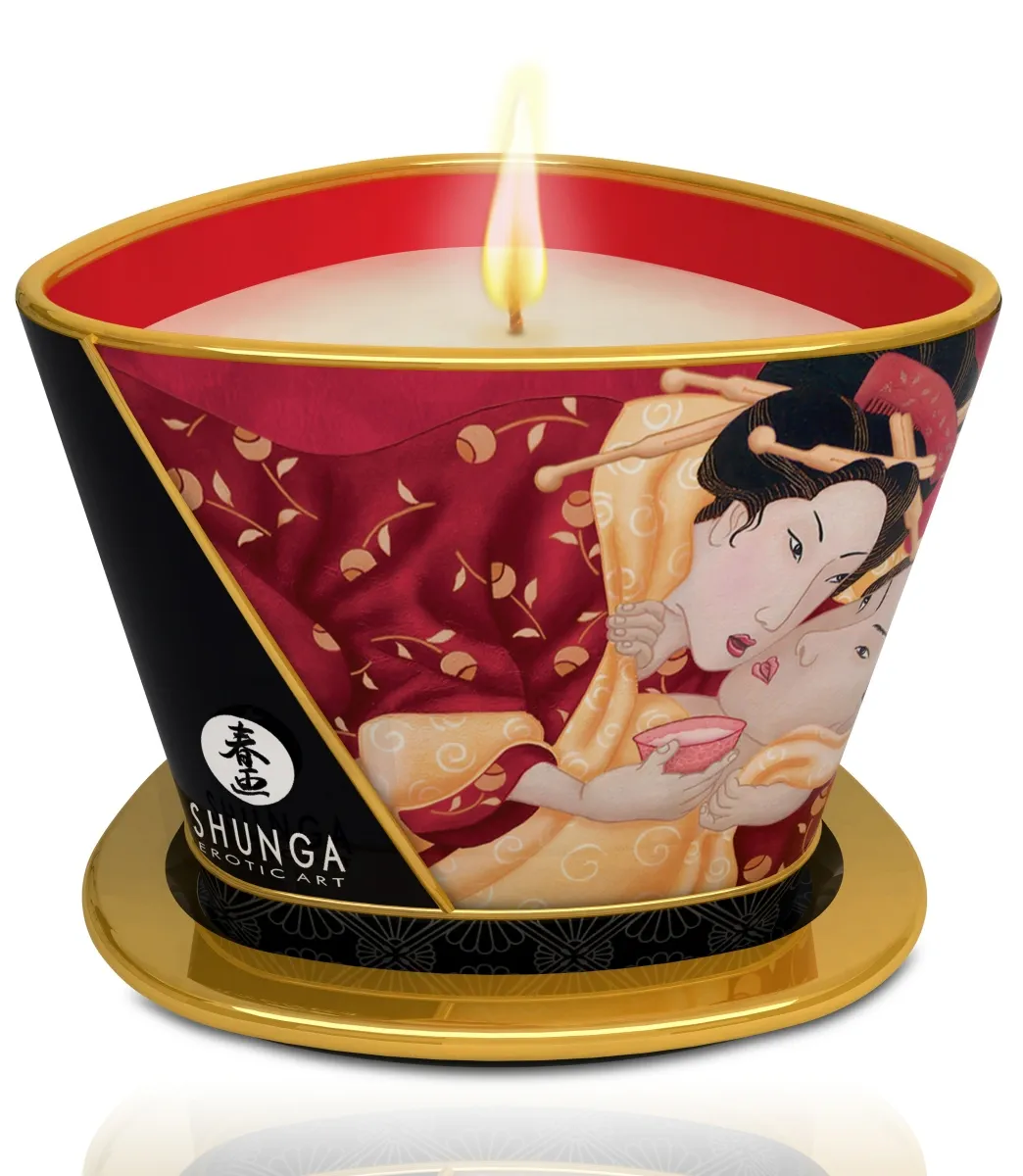 Bougie de Massage 170 ml Lueur et Caresses Romance Vin Pétillant à la Fraise - Shunga