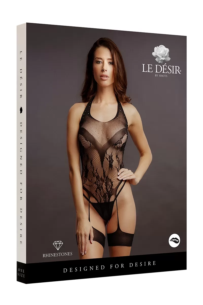 Body Fendu Résille et Strass Noir - Le Désir