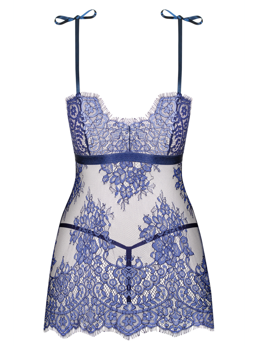 Babydoll & String Flowlace Bleue - Obsessive
